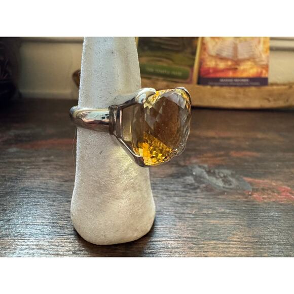 Citrine Cushion Cut Cocktail Ring Big Fancy Faceted Sterling Handmade US 8.75-9 - Picture 8 of 12